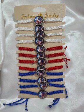 12 PCS Puerto Rico Flag Adjustable Cord Bracelets Set Red White Blue Friendship